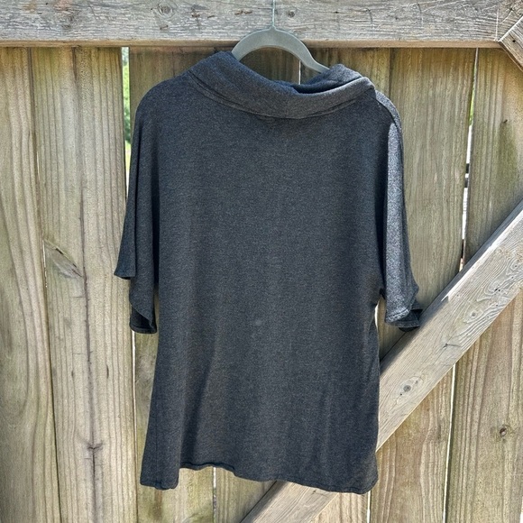 Lou & Grey Signaturesoft Dark Grey Cowl Neck Loose Fit Bell Sleeve Sweater Top - Picture 3 of 7